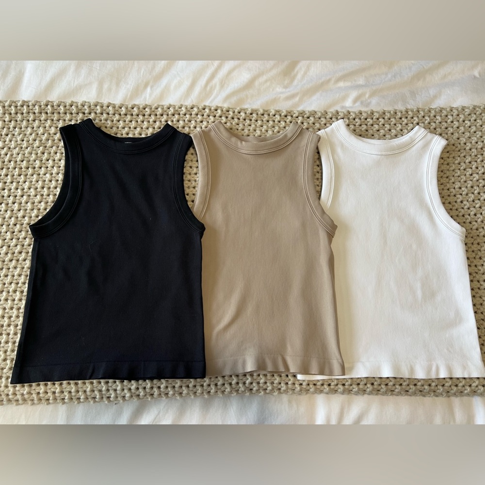 Bohme Mollie Ribbed Tank (white, tan, and black)